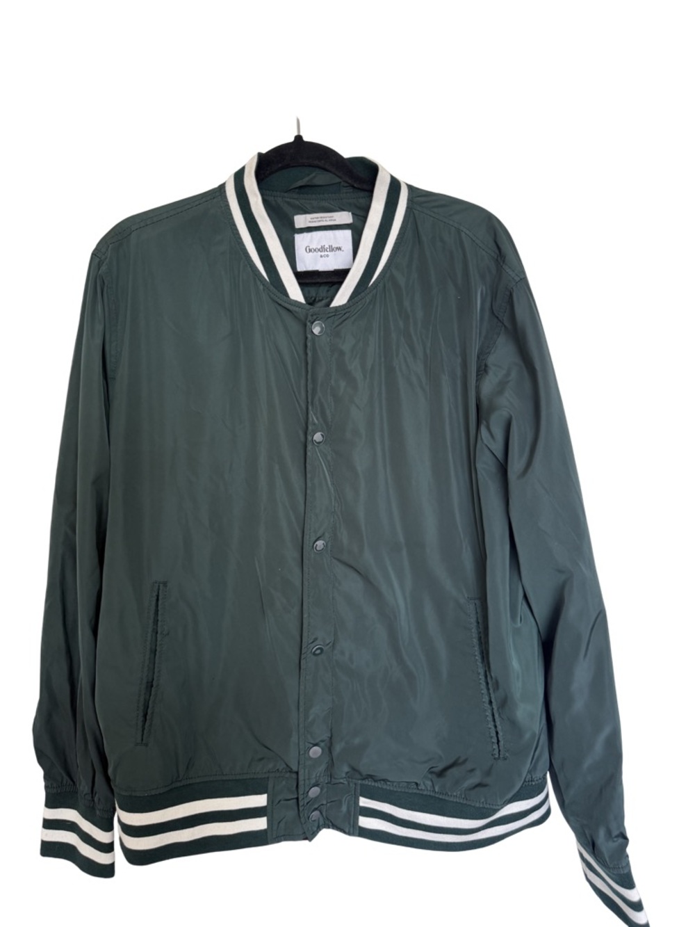 Goodfellow & Co Men's Dark Green Bomber Jacket with White Stripe Trim